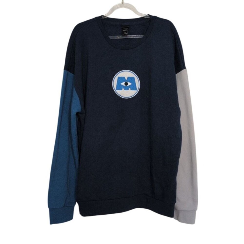Disney PIXAR Monsters Inc Sock Patch Sweatshirt Mens Size Large Blue Color Block - Picture 1 of 7